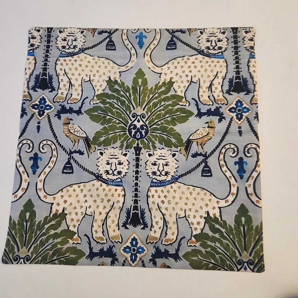 Set of 2 Happy Jaguar Palm Tree Jungle Print Throw Pillow Covers 17x17